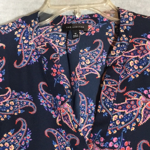 THE LIMITED Classic Paisley Print Easy Care Poly Fabric Navy w/Shades of Pink - Picture 3 of 16